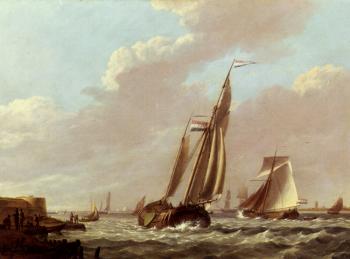 Johannes Hermanus Koekkoek : Shipping In A Choppy Estuary